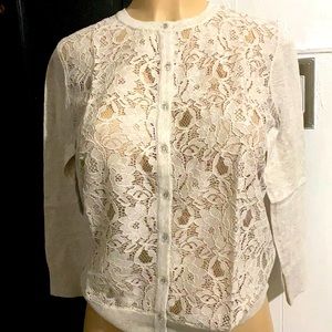 Loft cardigan sweater Lace Front Crystal Buttons